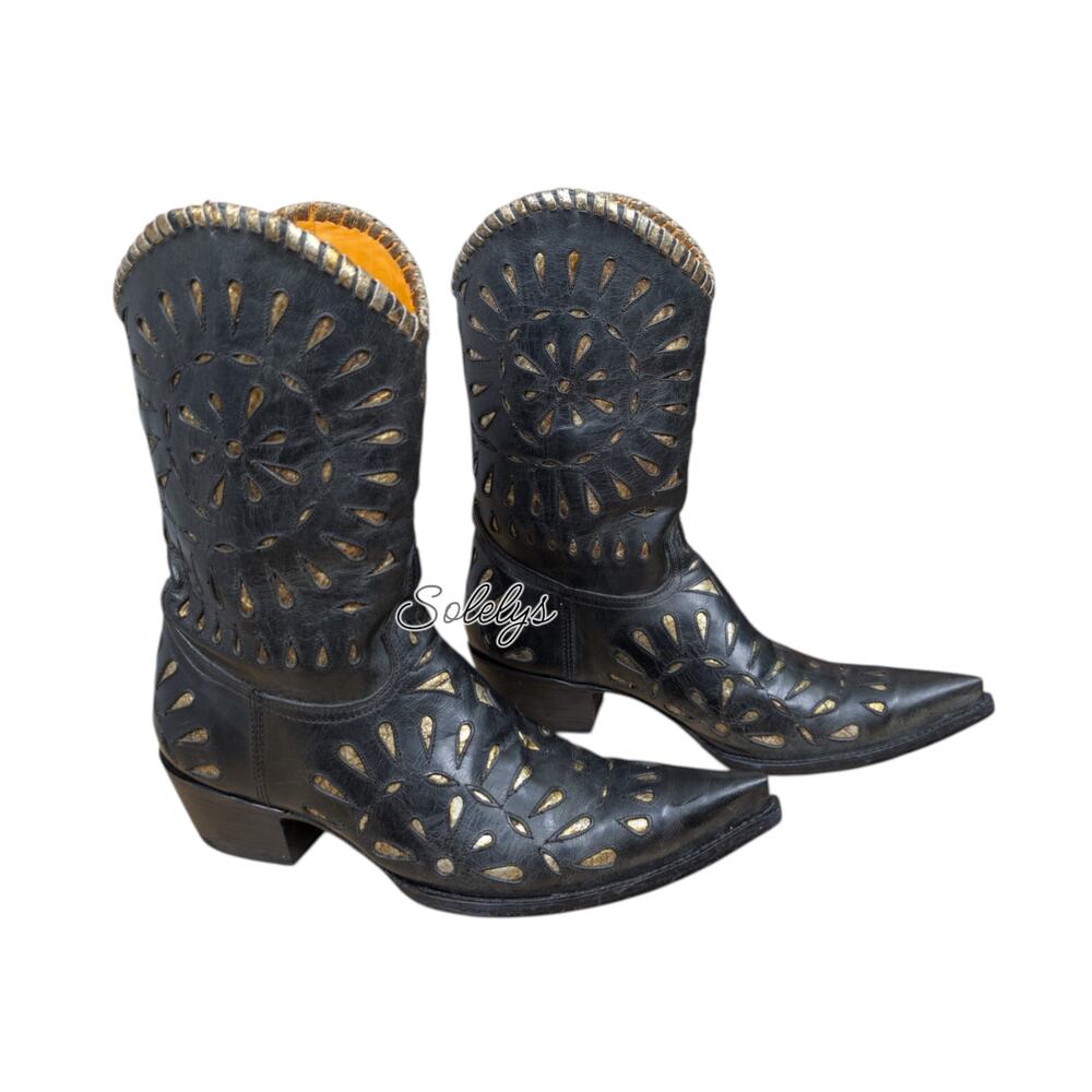 Old Gringo Tino Tino Inlay Cutout Mid-Calf Pointed Toe Western Bootie Womens 7.5